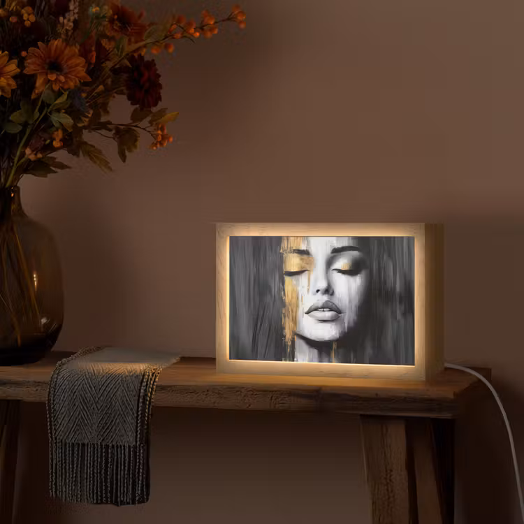 Gezicht - Vrouw - Penseelstreken - Abstract Light Box met kabel (Tafellamp) klein -sfeer4
