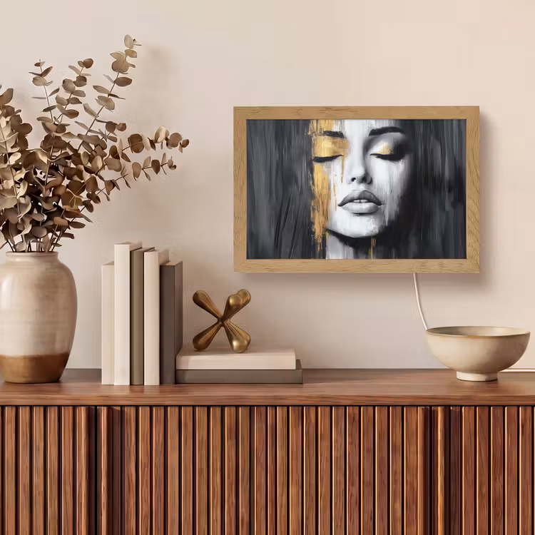 Gezicht - Vrouw - Penseelstreken - Abstract Light Box met kabel (Tafellamp) klein -sfeer2