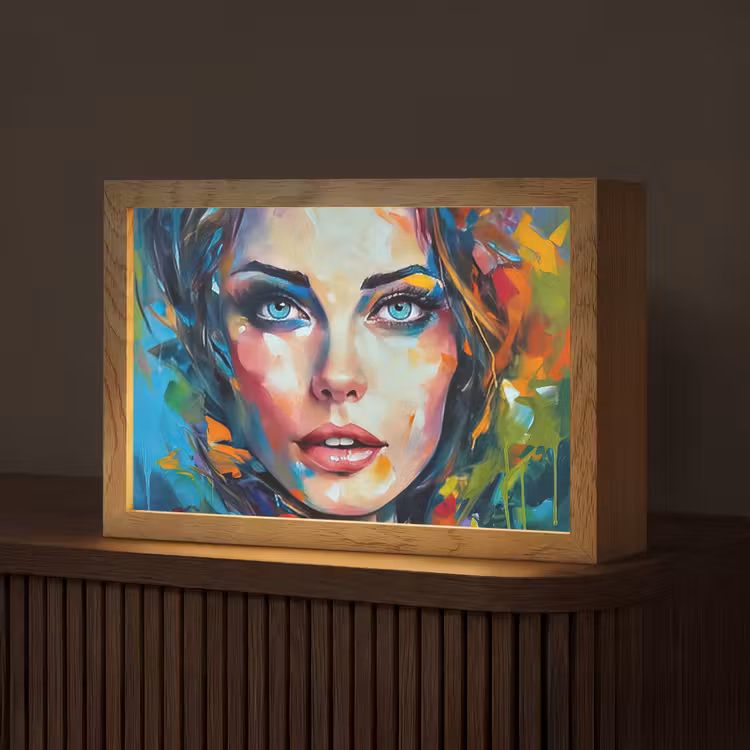 Gezicht - Vrouw - Olieverf - Kleurrijk - Kunst Light Box met kabel (Tafellamp) klein -z3d_website