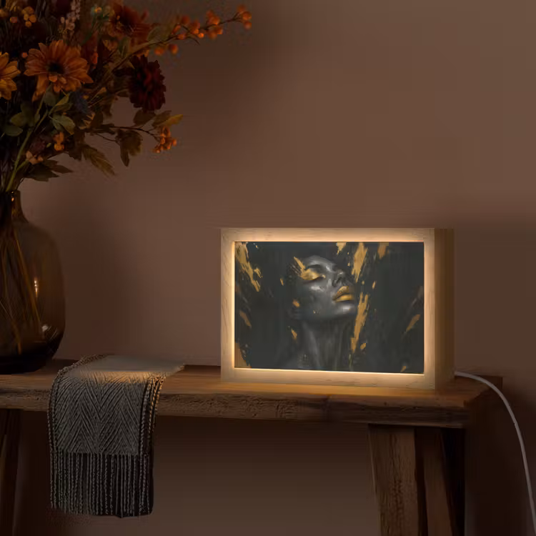 Gezicht - Vrouw - Verfspatten - Abstract Light Box met kabel (Tafellamp) klein -sfeer4