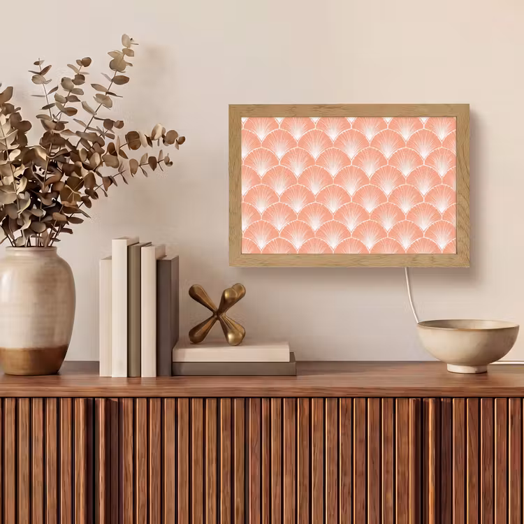 Waaier - Motief - Zalmroze Light Box met kabel (Tafellamp) klein 924 -sfeer2