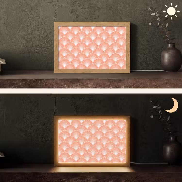 Waaier - Motief - Zalmroze Light Box met kabel (Tafellamp) klein 924 -sfeer3