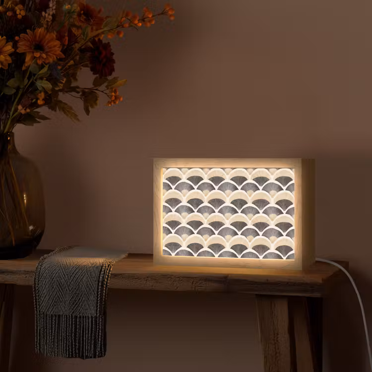 Waaier - Patroon - Zwart - Beige Light Box met kabel (Tafellamp) klein 924 -sfeer4