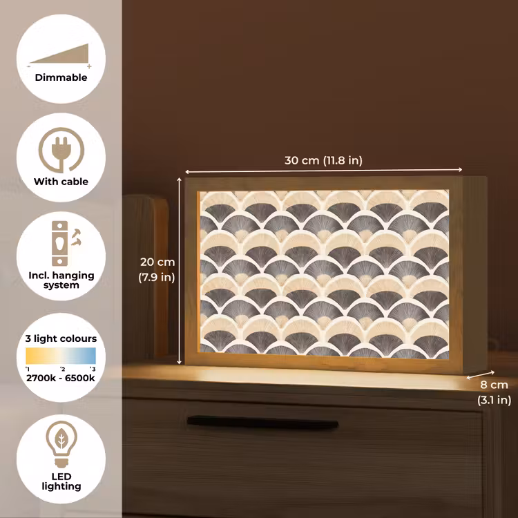 Waaier - Patroon - Zwart - Beige Light Box met kabel (Tafellamp) klein 924 -USP_EN