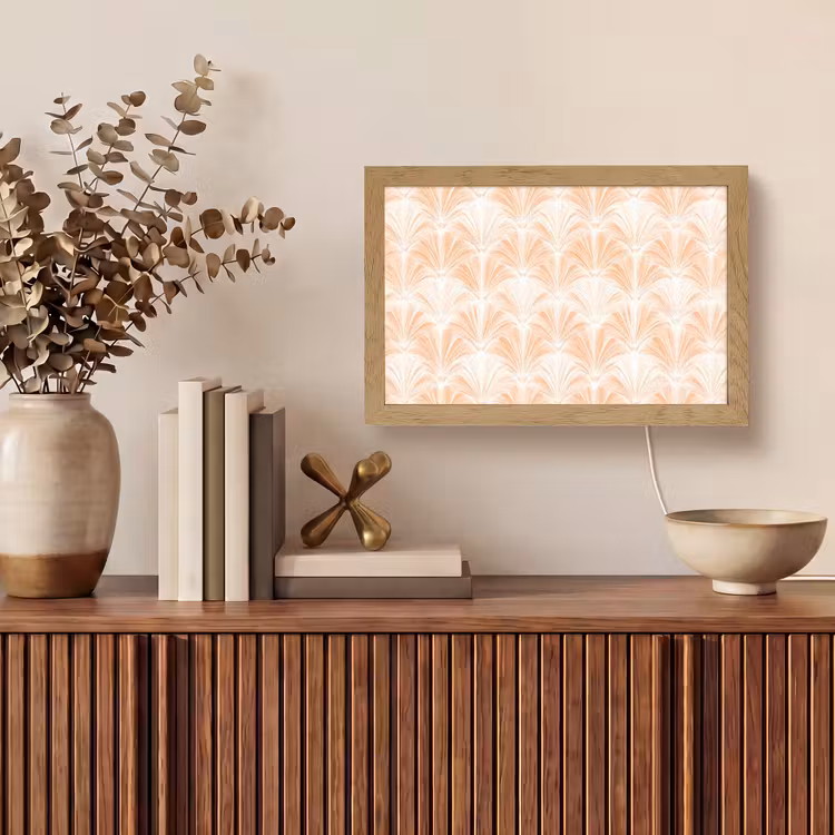 Waaier - Patroon - Perzik Light Box met kabel (Tafellamp) klein 924 -sfeer2