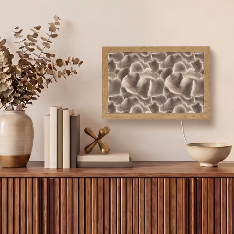 Waaiervorm - Beige - Vezel textuur Light Box met kabel (Tafellamp) klein 924 -sfeer2
