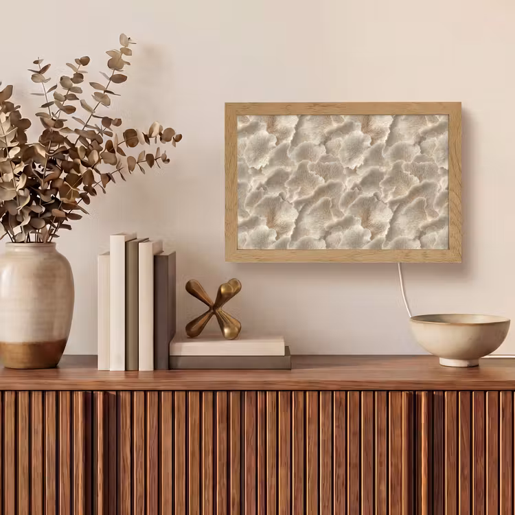 Waaierstructuren - Beige - Vezeltextuur Light Box met kabel (Tafellamp) klein 924 -sfeer2