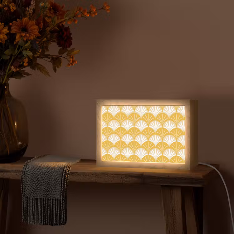 Waaier - Geel - Art Light Box met kabel (Tafellamp) klein 924 -sfeer4