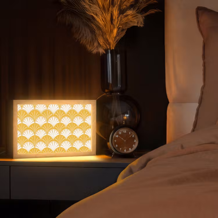 Waaier - Geel - Art Light Box met kabel (Tafellamp) klein 924 -sfeer1