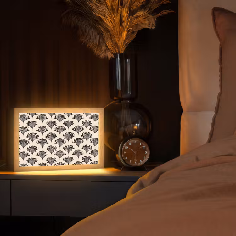 Waaiers - Botanisch - Zwart - Beige Light Box met kabel (Tafellamp) klein 924 -sfeer1