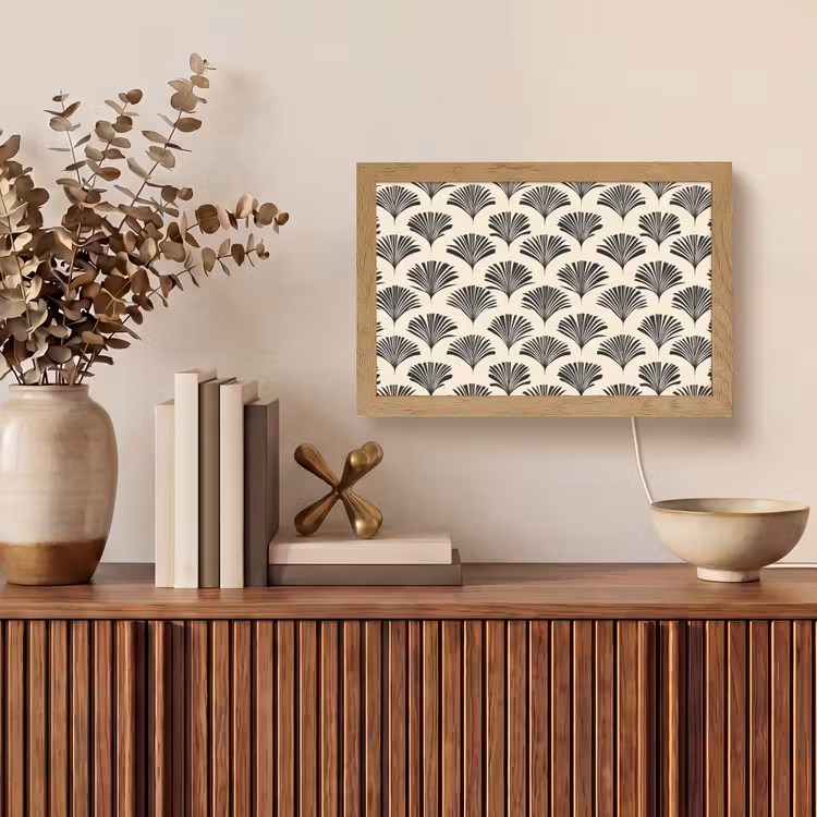 Waaiers - Botanisch - Zwart - Beige Light Box met kabel (Tafellamp) klein 924 -sfeer2