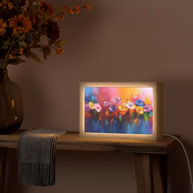 Fantasiebloemen - Verf - Speels Light Box met kabel (Tafellamp) klein -sfeer4