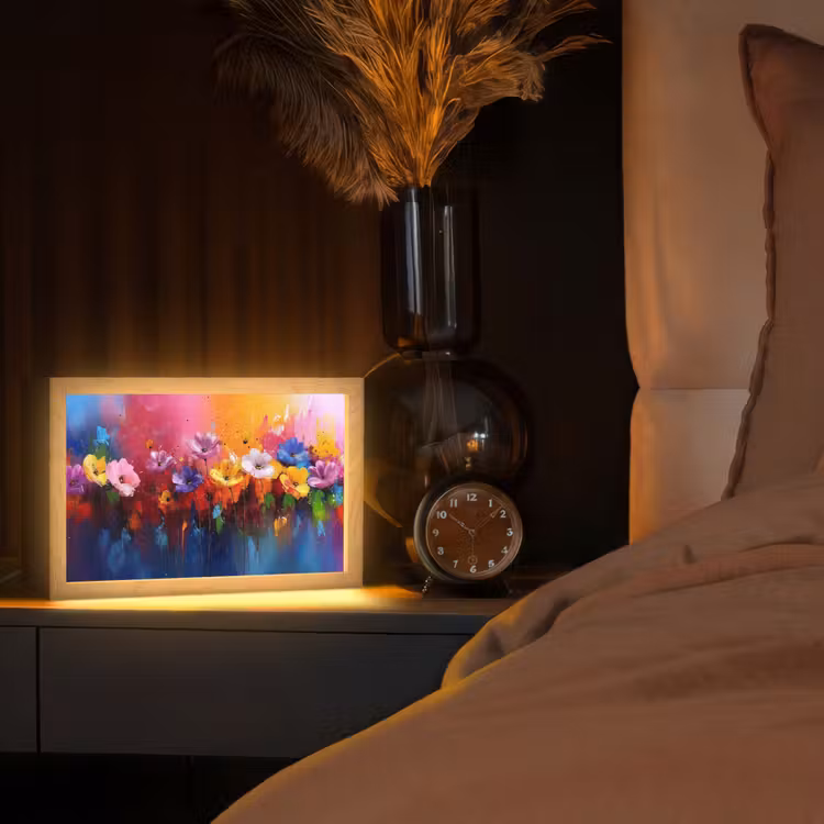 Fantasiebloemen - Verf - Speels Light Box met kabel (Tafellamp) klein -sfeer1
