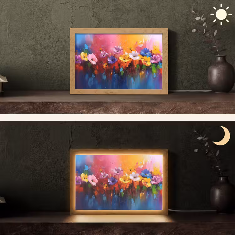 Fantasiebloemen - Verf - Speels Light Box met kabel (Tafellamp) klein -sfeer3