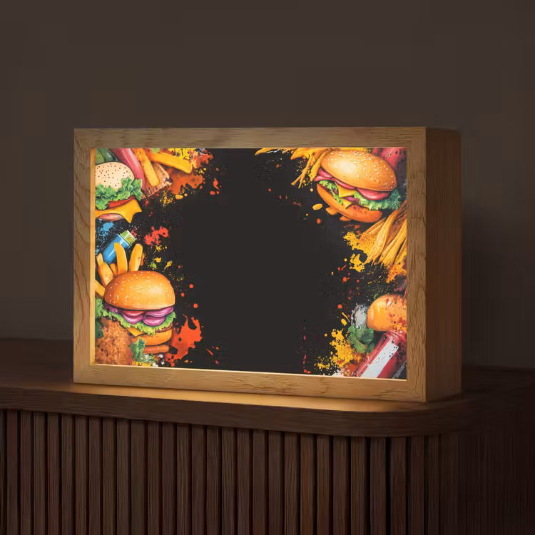 Fastfood - Graffiti - Hamburger - Eten - Modern Light Box met kabel (Tafellamp) klein -z3d_website