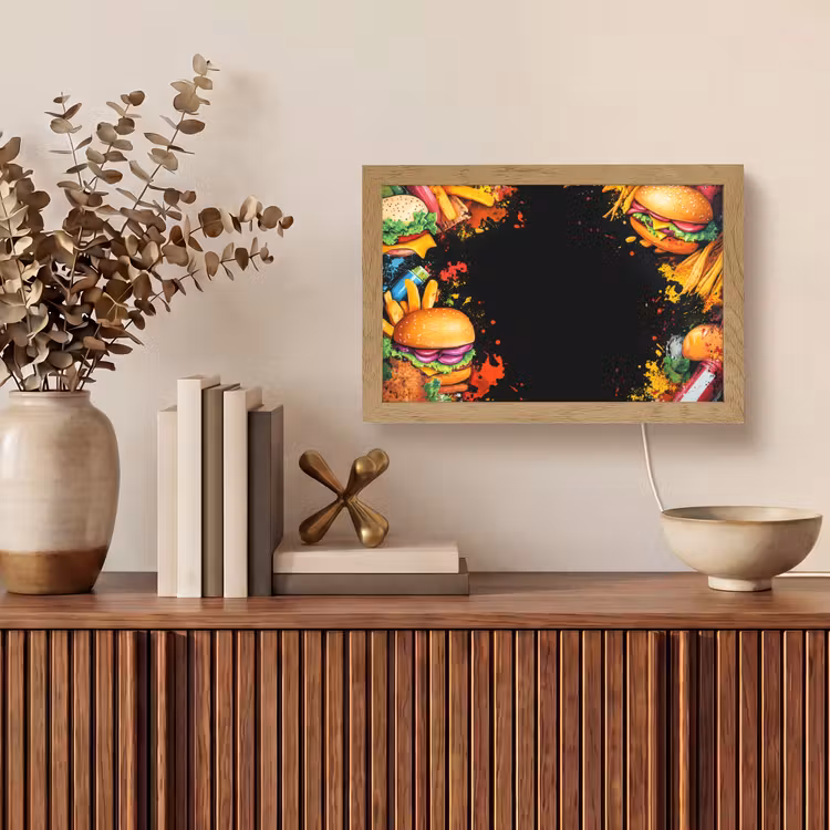 Fastfood - Graffiti - Hamburger - Eten - Modern Light Box met kabel (Tafellamp) klein -sfeer2