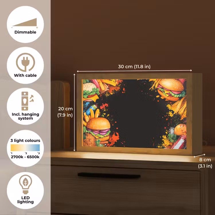 Fastfood - Graffiti - Hamburger - Eten - Modern Light Box met kabel (Tafellamp) klein -USP_EN