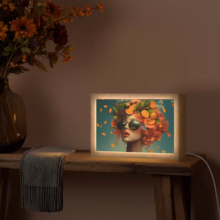 Vrouw - Sinaasappel - Bessen - Oranje Light Box met kabel (Tafellamp) klein -sfeer4