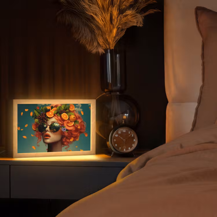 Vrouw - Sinaasappel - Bessen - Oranje Light Box met kabel (Tafellamp) klein -sfeer1