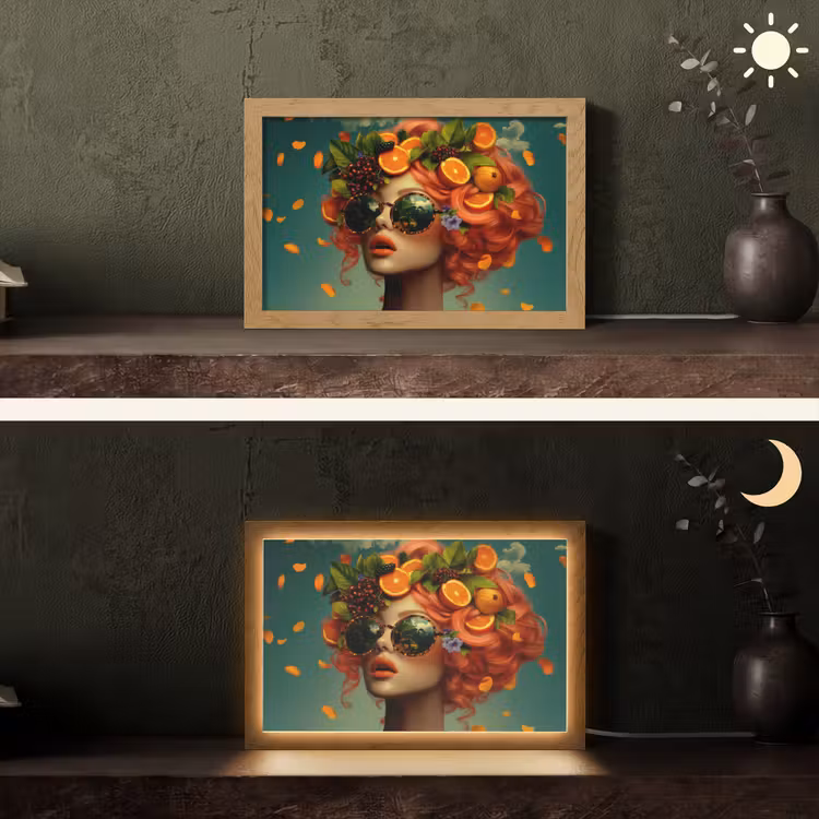 Vrouw - Sinaasappel - Bessen - Oranje Light Box met kabel (Tafellamp) klein -sfeer3