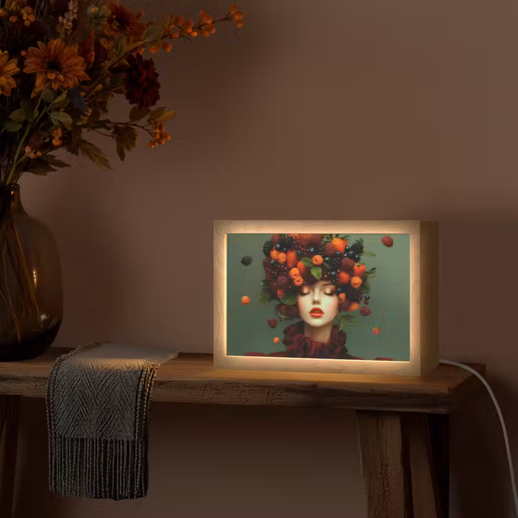 Vrouw - Aardbeien - Frambozen - Bramen - Bessen Light Box met kabel (Tafellamp) klein -sfeer4