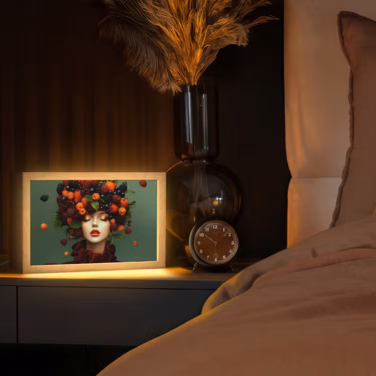 Vrouw - Aardbeien - Frambozen - Bramen - Bessen Light Box met kabel (Tafellamp) klein -sfeer1