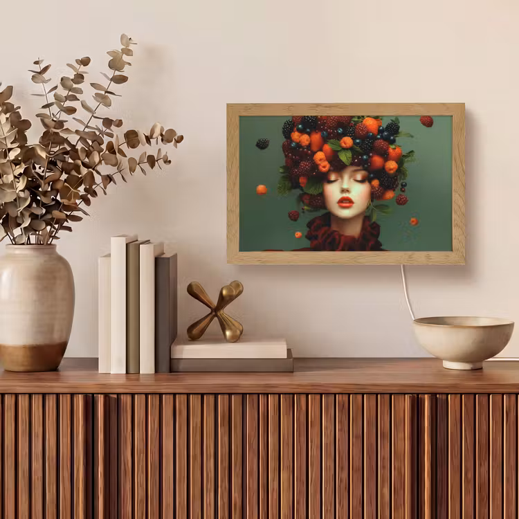 Vrouw - Aardbeien - Frambozen - Bramen - Bessen Light Box met kabel (Tafellamp) klein -sfeer2