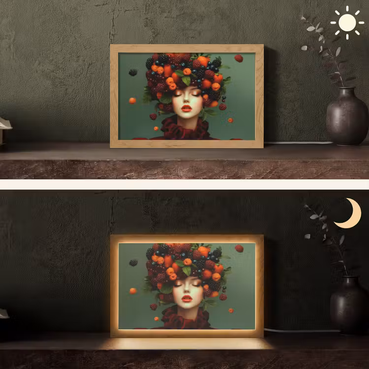 Vrouw - Aardbeien - Frambozen - Bramen - Bessen Light Box met kabel (Tafellamp) klein -sfeer3