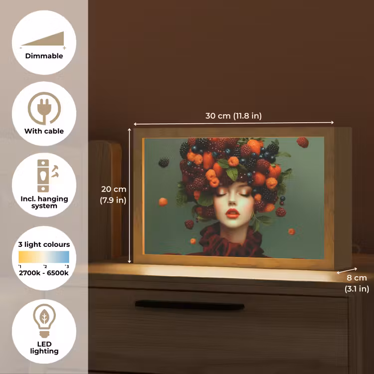 Vrouw - Aardbeien - Frambozen - Bramen - Bessen Light Box met kabel (Tafellamp) klein -USP_EN
