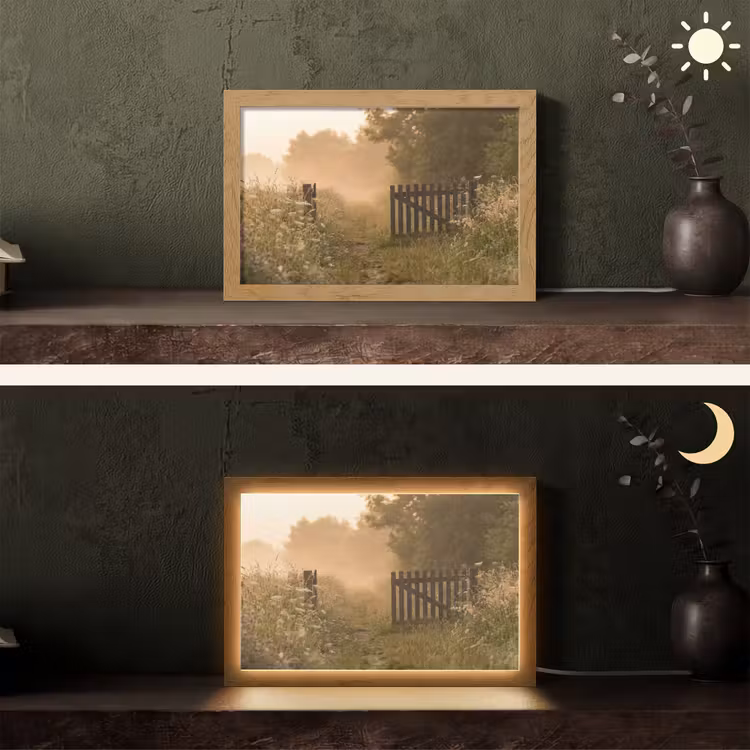 Hek - Natuur - Mist - Veld Light Box met kabel (Tafellamp) klein -sfeer3