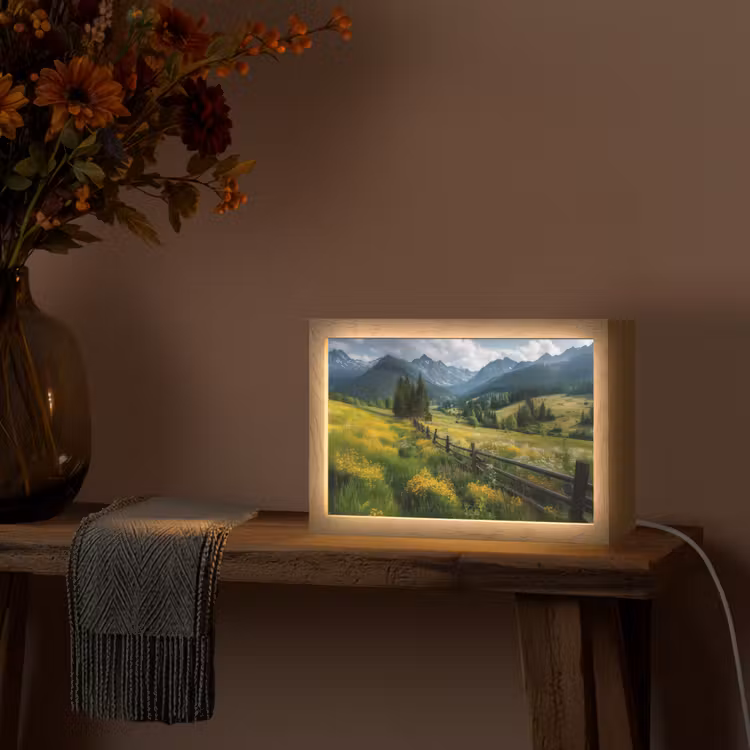Veld - Hek - Bergen - Bloemen Light Box met kabel (Tafellamp) klein -sfeer4