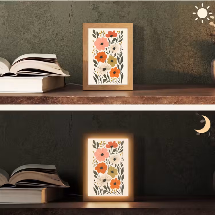 Veldbloemen - Stengels - Blaadjes - Groen Light Box met kabel (Tafellamp) klein -sfeer3