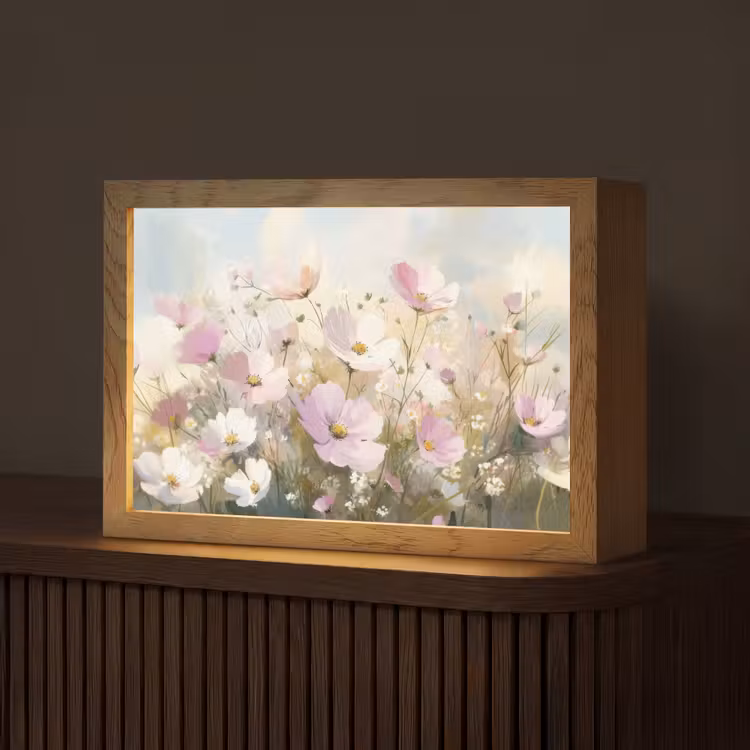 Bloemenveld - Lichte tinten - Geschilderd Light Box met kabel (Tafellamp) klein -z3d_website