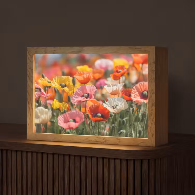 Bloemenveld - Klaprozen - Kleurrijk Light Box met kabel (Tafellamp) klein -z3d_website