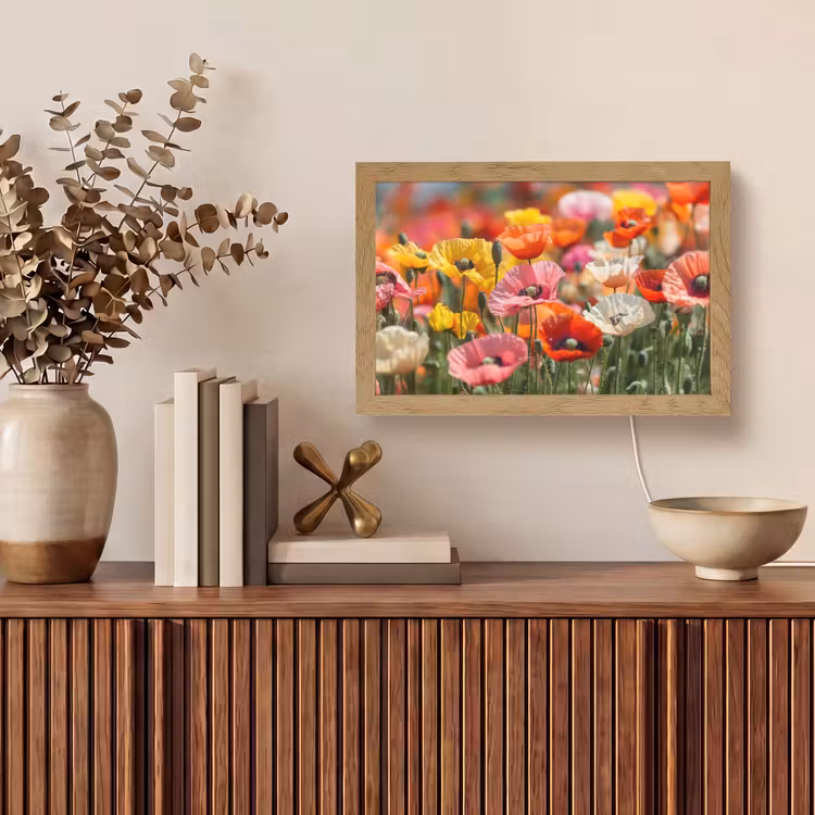 Bloemenveld - Klaprozen - Kleurrijk Light Box met kabel (Tafellamp) klein -sfeer2