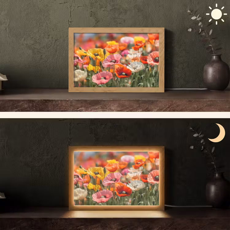Bloemenveld - Klaprozen - Kleurrijk Light Box met kabel (Tafellamp) klein -sfeer3