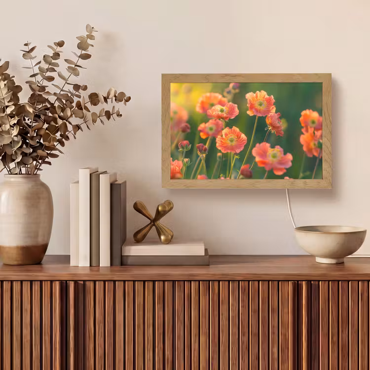 Bloemenveld - Zonnestralen - Oranje Light Box met kabel (Tafellamp) klein -sfeer2