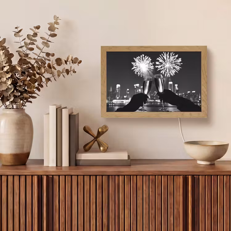 Vuurwerk - Proosten - Skyline - Champagne Light Box met kabel (Tafellamp) klein -sfeer2