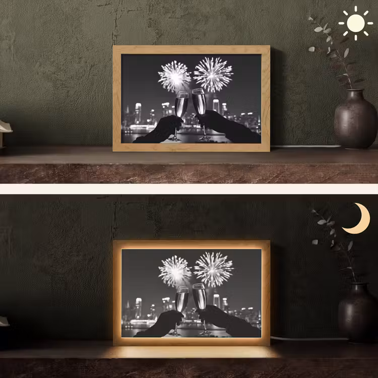 Vuurwerk - Proosten - Skyline - Champagne Light Box met kabel (Tafellamp) klein -sfeer3
