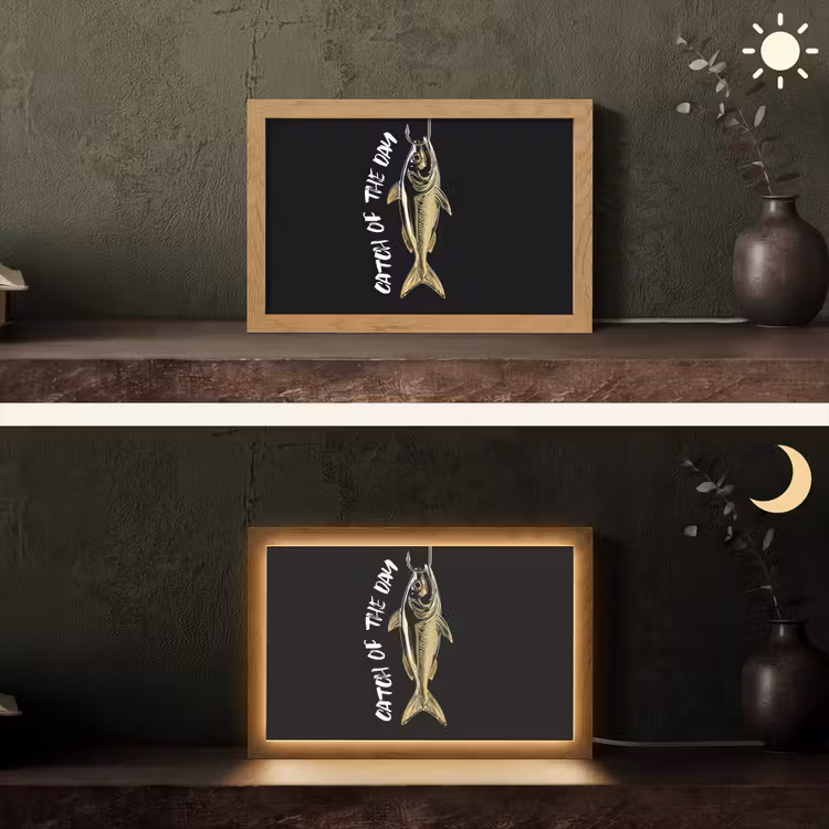 Vis - Zwart - Goud - Tekst Light Box met kabel (Tafellamp) klein -sfeer3