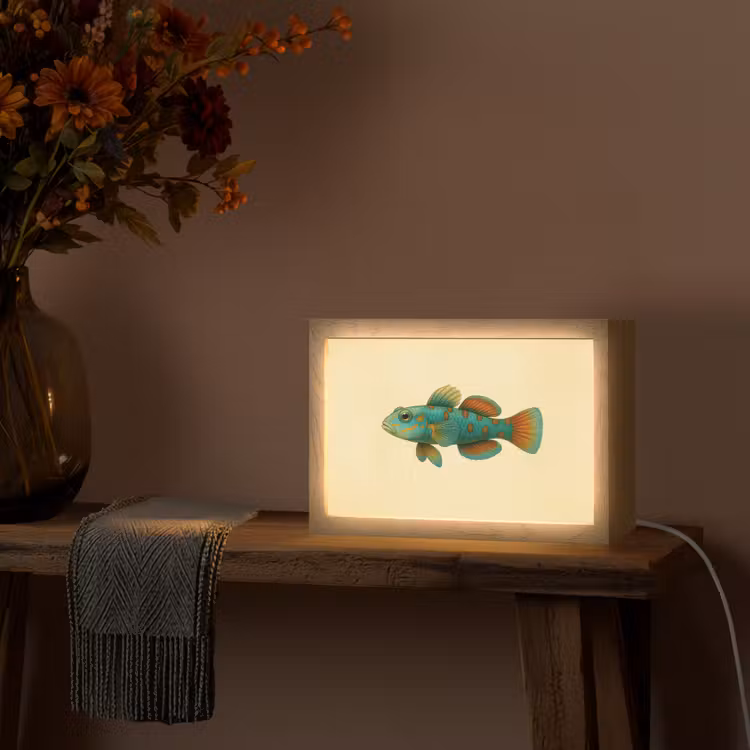 Vis - Blauw - Stippen - Schubben Light Box met kabel (Tafellamp) klein -sfeer4