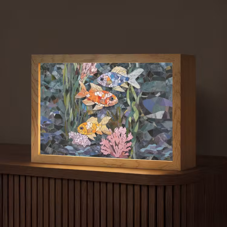 Vissen - Koraal - Zee - Mozaïek Light Box met kabel (Tafellamp) klein -z3d_website