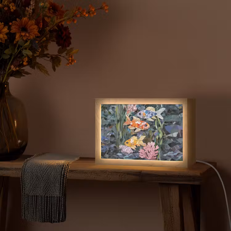 Vissen - Koraal - Zee - Mozaïek Light Box met kabel (Tafellamp) klein -sfeer4