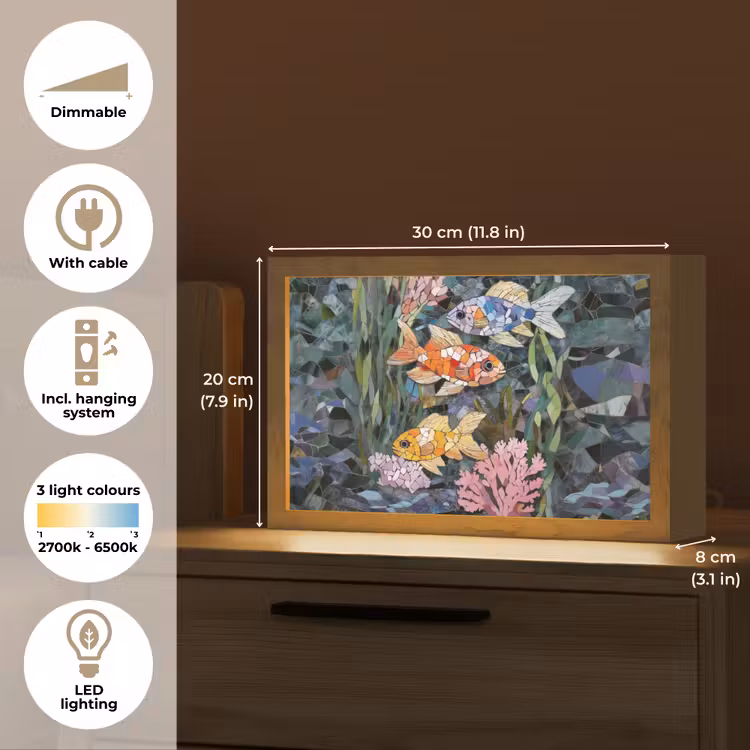 Vissen - Koraal - Zee - Mozaïek Light Box met kabel (Tafellamp) klein -USP_EN