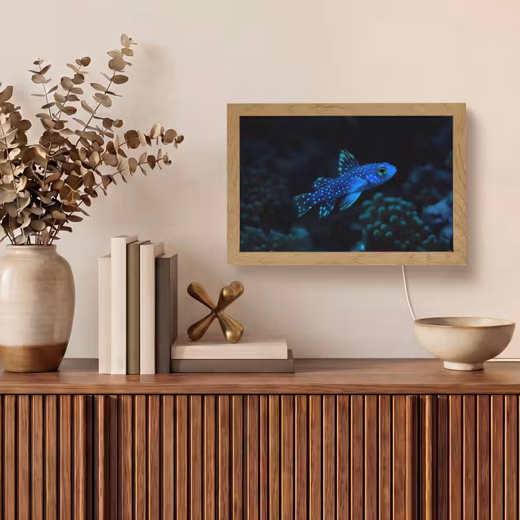 Vis - Stippen - Koraal - Blauw Light Box met kabel (Tafellamp) klein -sfeer2
