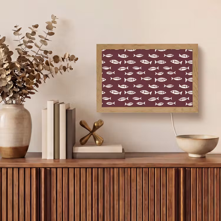 Vissen - Grafisch - Patroon - Donker Light Box met kabel (Tafellamp) klein 924 -sfeer2