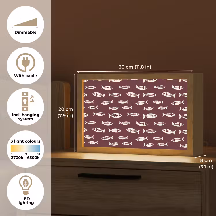 Vissen - Grafisch - Patroon - Donker Light Box met kabel (Tafellamp) klein 924 -USP_EN