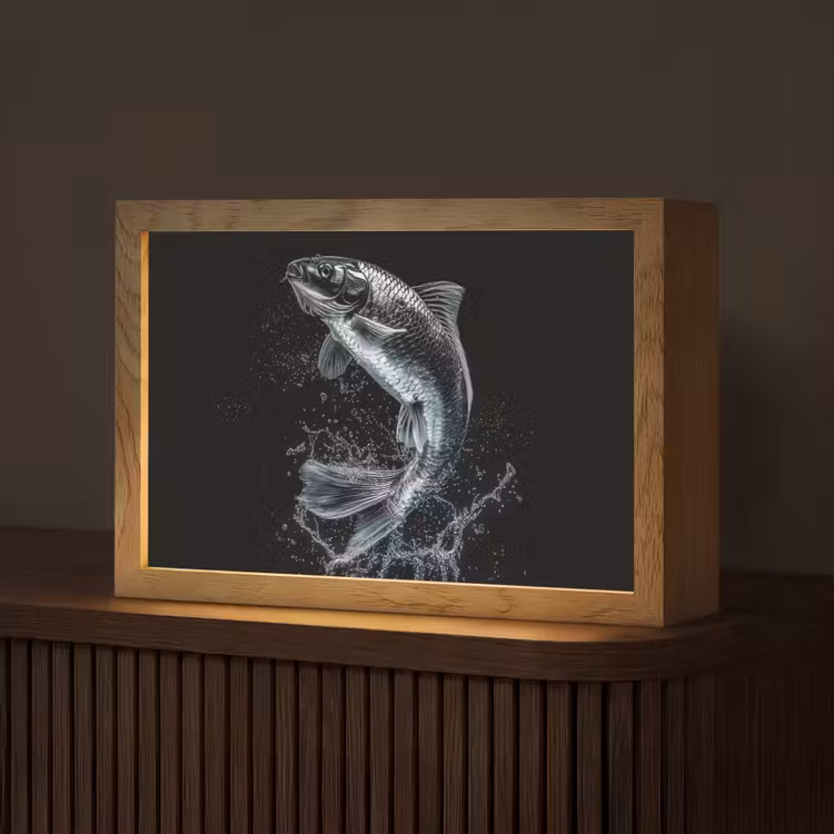 Vis - Koi - Zwart - Water Light Box met kabel (Tafellamp) klein -z3d_website
