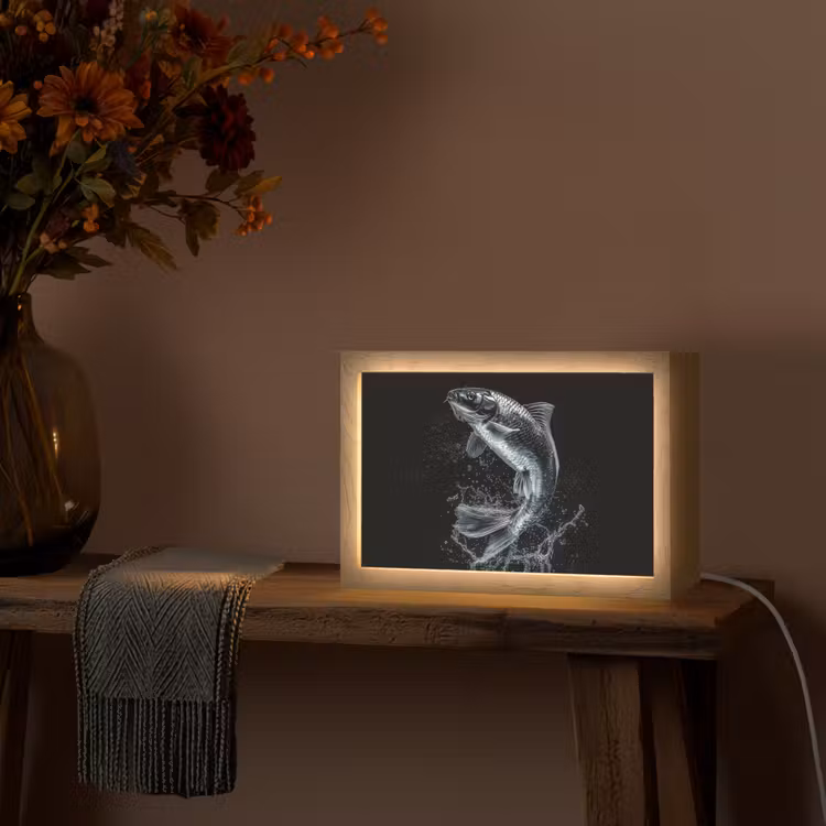 Vis - Koi - Zwart - Water Light Box met kabel (Tafellamp) klein -sfeer4