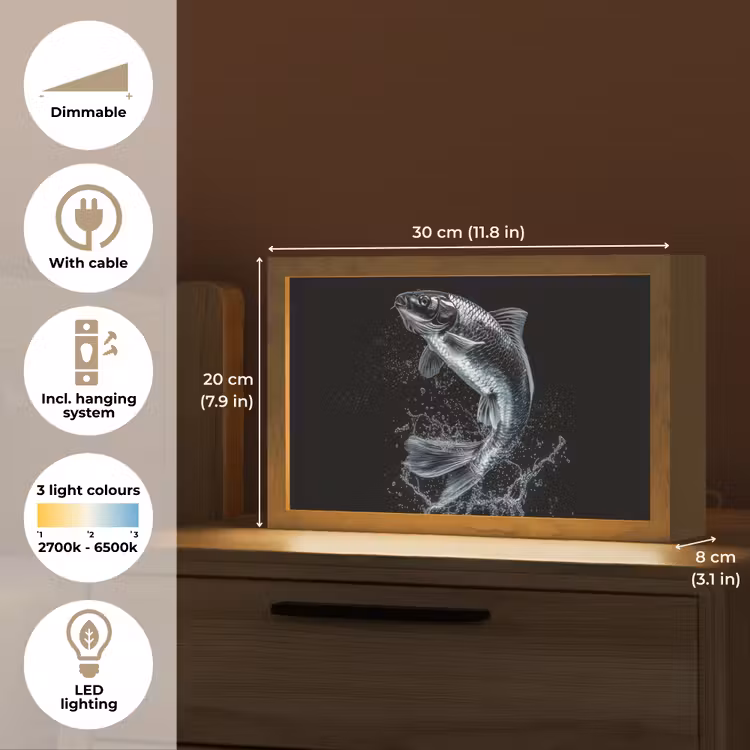 Vis - Koi - Zwart - Water Light Box met kabel (Tafellamp) klein -USP_EN